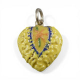 Yellow Hand Enamel Sterling Silver Puffy Heart Charm for Bracelet Flower Vintage