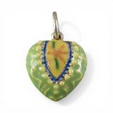 Green Hand Enamel Sterling Silver Puffy Heart Charm for Bracelet Flower Vintage