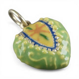Green Hand Enamel Sterling Silver Puffy Heart Charm for Bracelet Flower Vintage