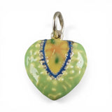 Green Hand Enamel Sterling Silver Puffy Heart Charm for Bracelet Flower Vintage