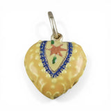 Orange Enamel Sterling Silver Puffy Heart Charm for Bracelet Flower Vintage