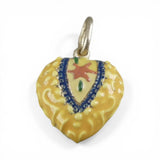 Orange Enamel Sterling Silver Puffy Heart Charm for Bracelet Flower Vintage