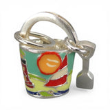 Sterling silver Hand Enamel Lighthouse Sand Pail Charm for Bracelet Beach Art