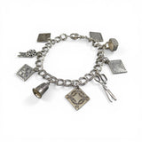 Sterling Brown County Silver Charm Bracelet Quilt Quilting Sewing Theme Vintage