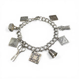 Sterling Brown County Silver Charm Bracelet Quilt Quilting Sewing Theme Vintage