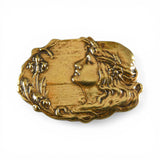 Lady Looking Up Art Nouveau Brass Pin