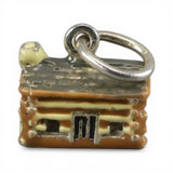 Sterling Silver Enamel Log Cabin Charm for Bracelet Brown County Vintage New