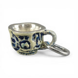 Sterling Silver Enamel Blue Willow Teacup Charm for Bracelet English Tea Gift