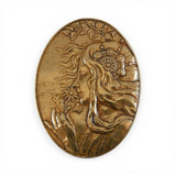 Girl Smelling Flower Art Nouveau Brass Pin