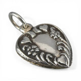 Sterling Silver Puffy Heart Charm for Bracelet Flowers Oxidized Vintage New 22