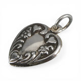 Sterling Silver Puffy Heart Charm for Bracelet Flowers Oxidized Vintage New 22