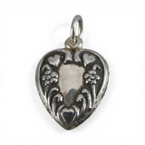 Sterling Silver Puffy Heart Charm for Bracelet Flowers Oxidized Vintage New 22