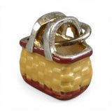 Sterling Silver Enamel Woven Basket Charm for Bracelet BCB Vintage New 3D Gift