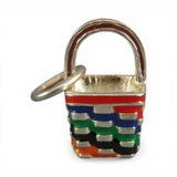 Sterling Silver Enamel Autumn Basket Charm for Bracelet Colorful Small Vintage