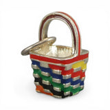Sterling Silver Enamel Autumn Basket Charm for Bracelet Colorful Small Vintage