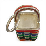 Sterling Silver Enamel Autumn Basket Charm for Bracelet Colorful Small Vintage
