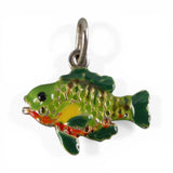 Sterling Silver Sunfish Charm for Bracelet Fishing Gift Green Fish 3D Vintage
