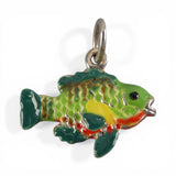 Sterling Silver Sunfish Charm for Bracelet Fishing Gift Green Fish 3D Vintage