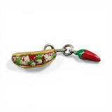 Sterling Silver Enamel Taco & Chili Pepper Charm for Bracelet Mexican Food Gift