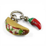 Sterling Silver Enamel Taco & Chili Pepper Charm for Bracelet Mexican Food Gift