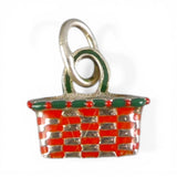 Sterling Silver Red Green Enamel Merry Christmas Basket Charm for Bracelet BCB