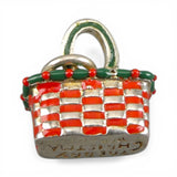 Sterling Silver Red Green Enamel Merry Christmas Basket Charm for Bracelet BCB