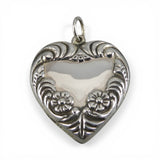 Sterling Silver Puffy Heart Pendant for Necklace Big Charm Flowers Vintage 71