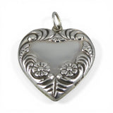 Sterling Silver Puffy Heart Pendant for Necklace Big Charm Flowers Vintage 71