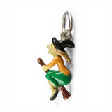 Sterling Silver Enamel Flying Witch Broom Charm for Bracelet Vintage Halloween