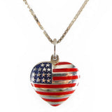 Sterling Silver Red Blue Enamel American Flag Puffy Heart Pendant for Necklace