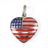 Sterling Silver Red Blue Enamel American Flag Puffy Heart Pendant for Necklace