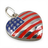 Sterling Silver Red Blue Enamel American Flag Puffy Heart Pendant for Necklace