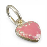 Tiny Sterling Silver Rose Pink Scroll Heart Charm for Bracelet Vintage Finding