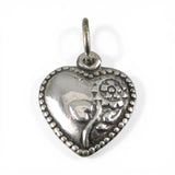 Sterling Silver Sunflower Puffy Heart Charm for Bracelet Beaded Vintage New 23