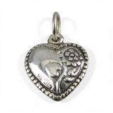 Sterling Silver Sunflower Puffy Heart Charm for Bracelet Beaded Vintage New 23