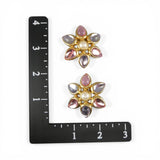 Big Marvella Clip On Earrings Flower Shape Pearl Pink Purple Violet Goldtone