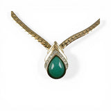 Vintage Panetta Choker Necklace Faux Jade Teardrop Green Gold Plated Signed