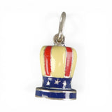 Sterling Silver Enamel Uncle Sam Hat Charm for Bracelet Patriotic Red White Blue