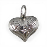 Sterling Silver Extra Puffy Heart Charm for Bracelet Etched Flower Vintage 36