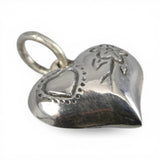 Sterling Silver Extra Puffy Heart Charm for Bracelet Etched Flower Vintage 36