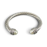 David Yurman Sterling Silver Pearl Diamond Cable Crossover Cuff Bracelet 7mm