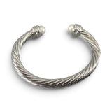 David Yurman Sterling Silver Pearl Diamond Cable Crossover Cuff Bracelet 7mm