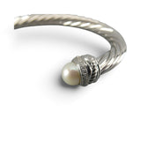 David Yurman Sterling Silver Pearl Diamond Cable Crossover Cuff Bracelet 7mm