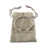 David Yurman Sterling Silver Pearl Diamond Cable Crossover Cuff Bracelet 7mm