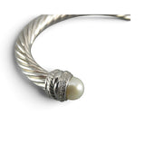 David Yurman Sterling Silver Pearl Diamond Cable Crossover Cuff Bracelet 7mm