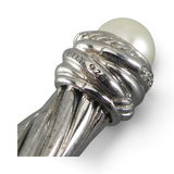 David Yurman Sterling Silver Pearl Diamond Cable Crossover Cuff Bracelet 7mm
