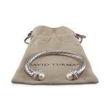 David Yurman Sterling Silver Pearl Diamond Cable Crossover Cuff Bracelet 7mm