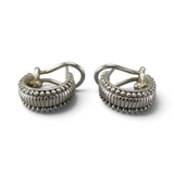 Judith Ripka Sterling Silver Half Hoop Post Earrings Omega Back Huggie