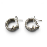 Judith Ripka Sterling Silver Half Hoop Post Earrings Omega Back Huggie
