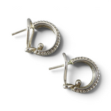 Judith Ripka Sterling Silver Half Hoop Post Earrings Omega Back Huggie